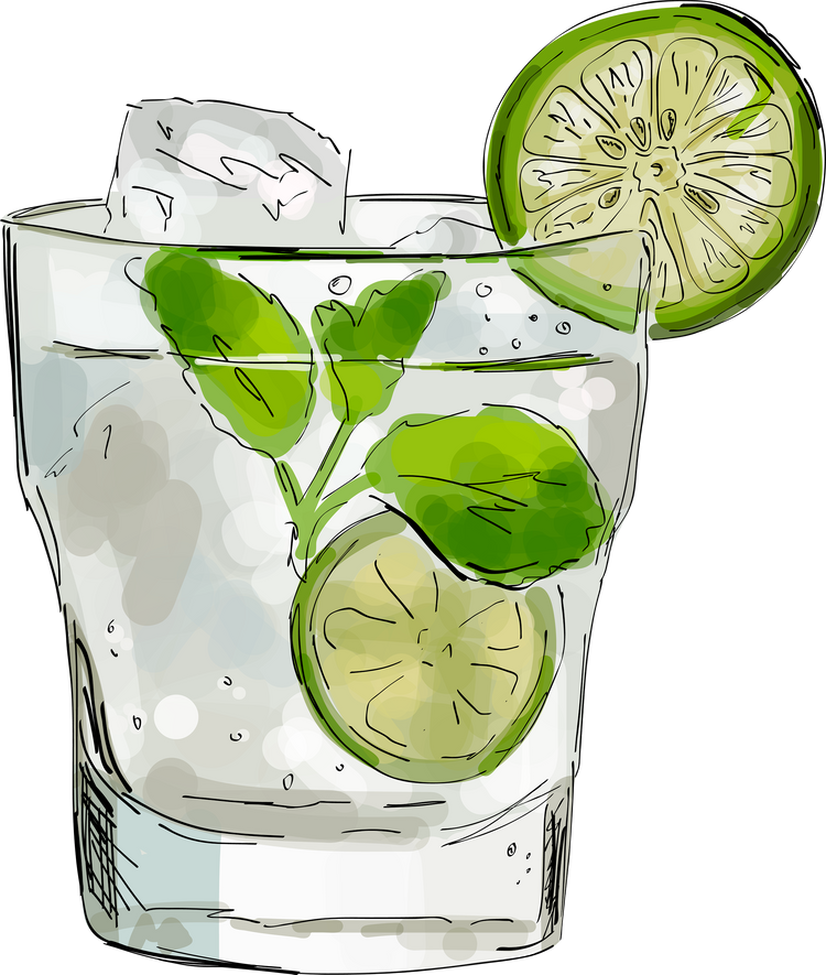 Watercolor Mojito  Cocktail 